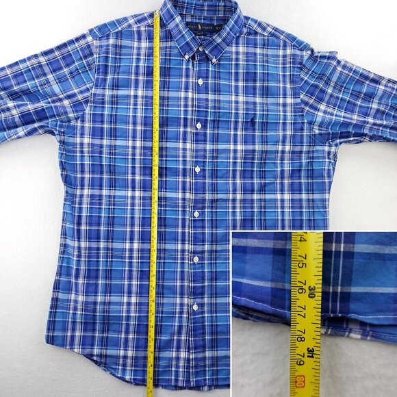 Ralph Lauren Slim Fit Shirt Pony Plaid Button Down Stretch Blue 17 1/2 Men's XL - Picture 6 of 13